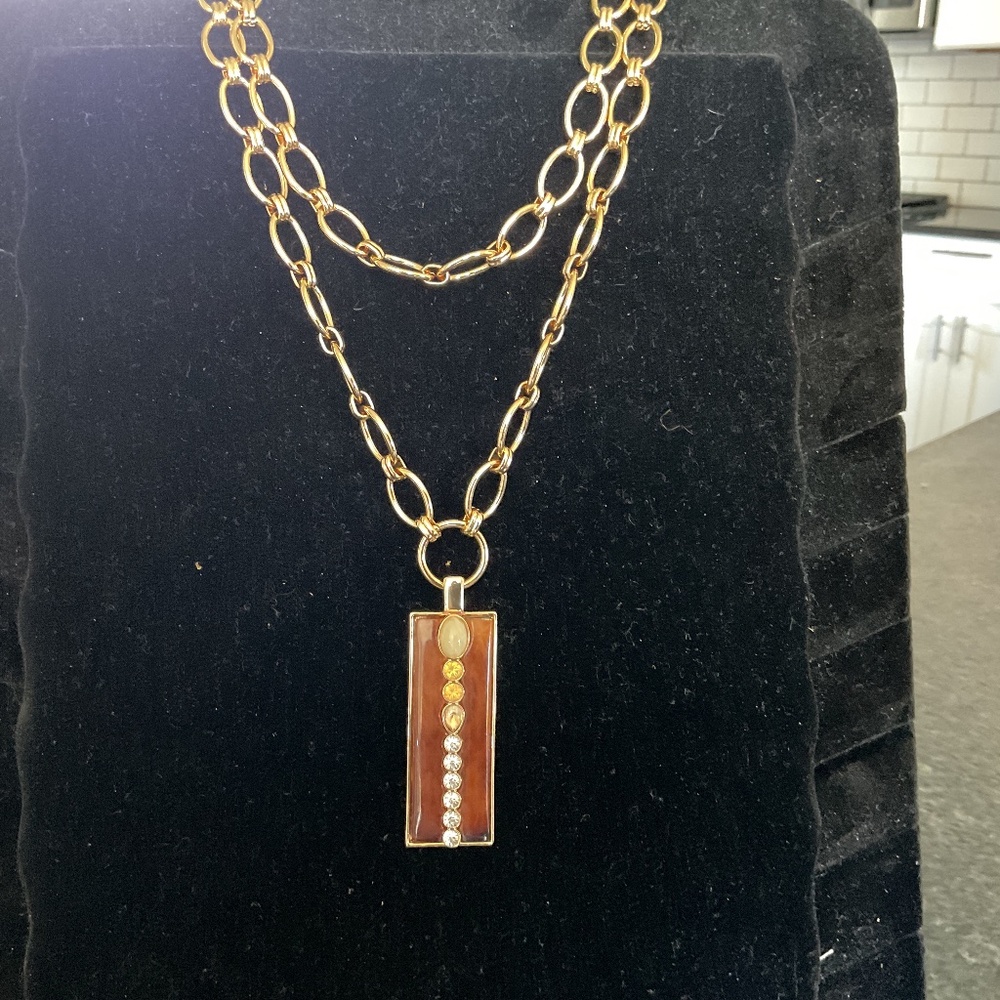 NWOT square tigers eye with beads gold chain necklace by WHBM